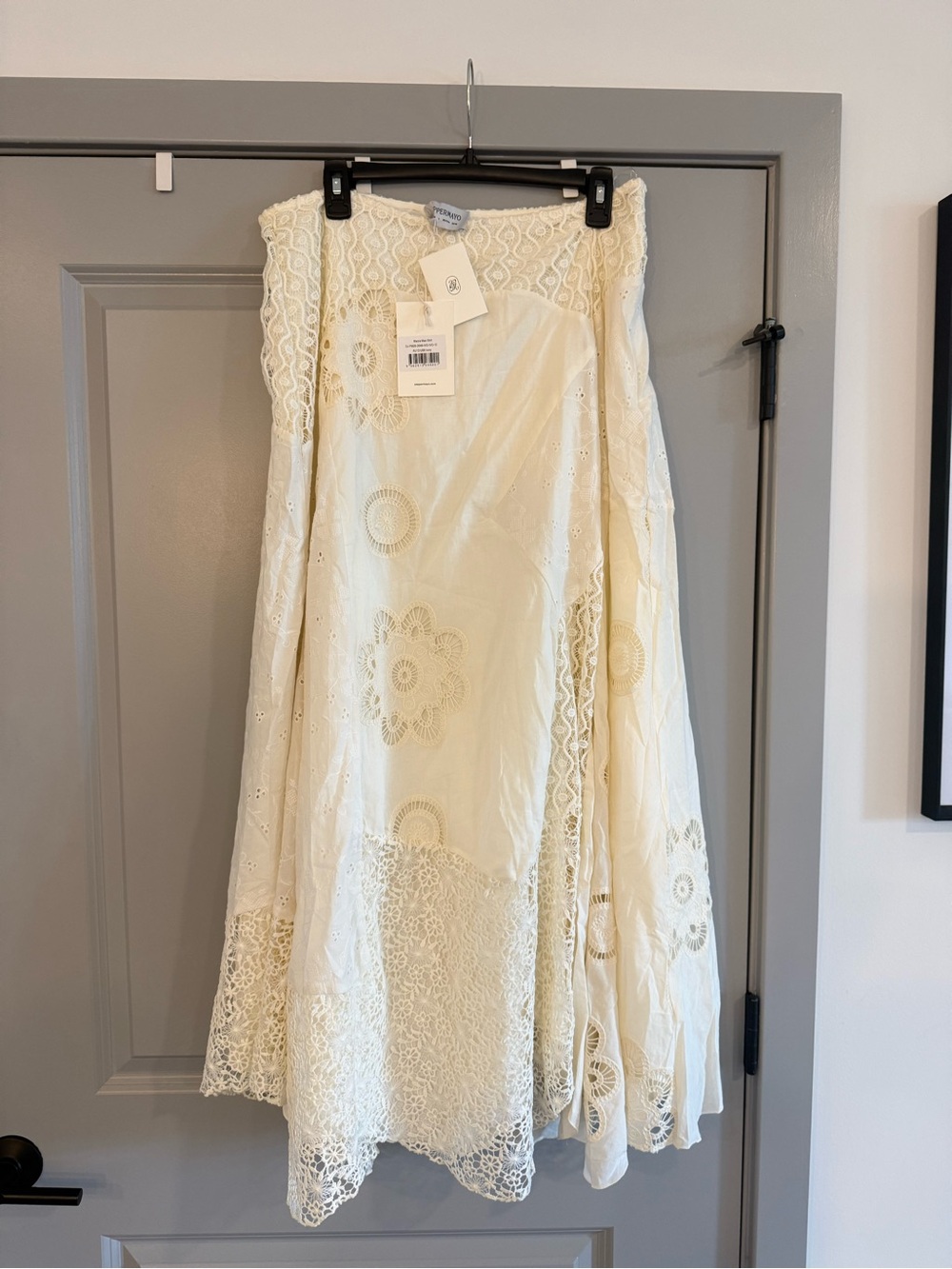 Peppermayo Cream Lace Panel Maxi Skirt